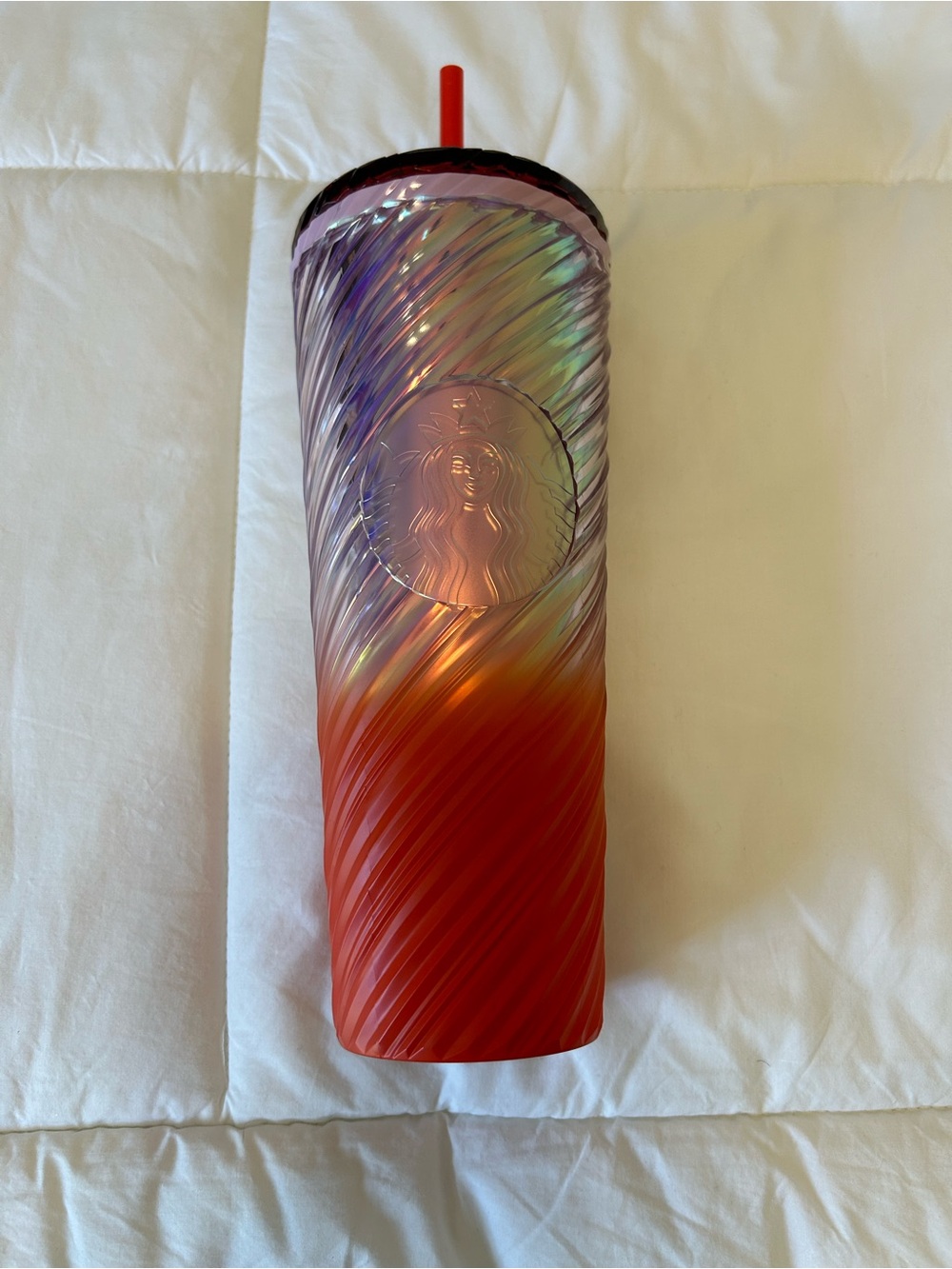 Starbucks Iridescent Purple-to-Red Swirl Tumbler with Red Straw